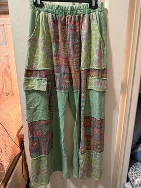 Patchwork Wide-Leg Pants in Mint Green